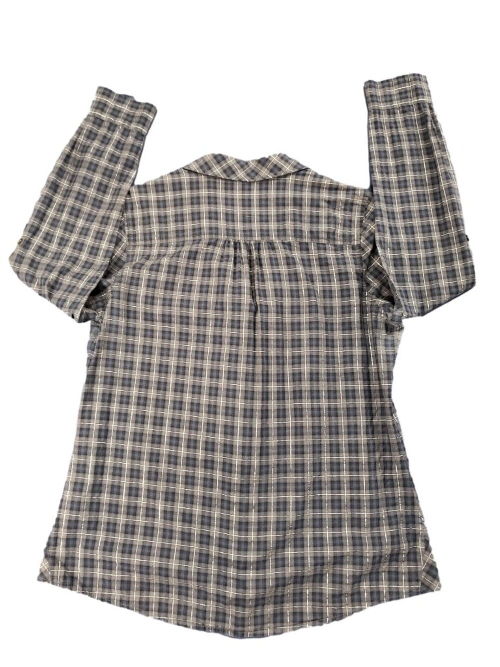 Express Plaid Ruffle Blouse Size L Preppy Workwear Button Front Top - Picture 3 of 9